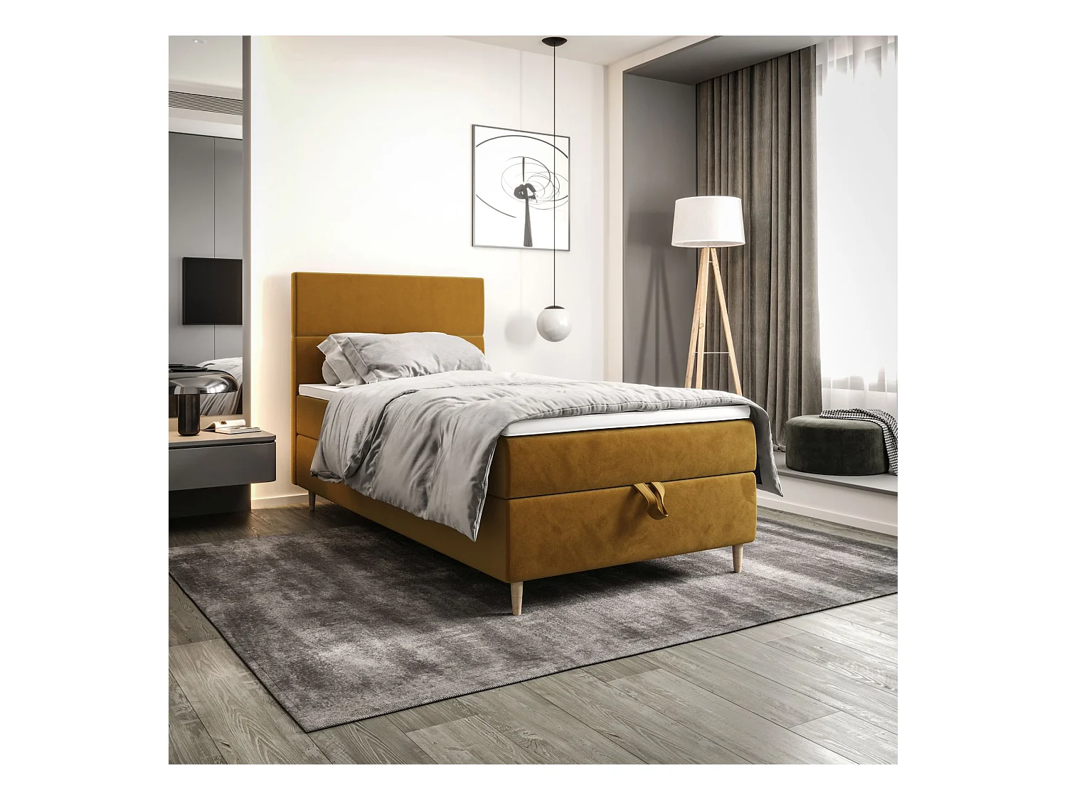 BEDANTE Boxspringbett FLO 80x200 Itaka 33 Orange Bett Bettkasten Einzellbett Hotelbett Topper Matratze Schlafzimmer Stauraum