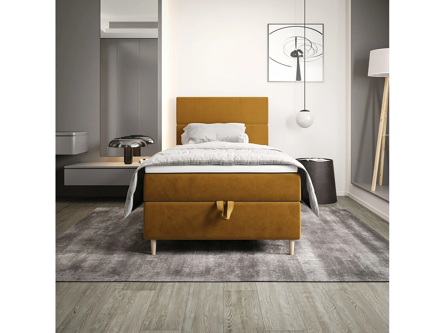 BEDANTE Lit boxspring FLO 80x200 Itaka 33 Orange Lit Coffre Lit simple Lit d'hôtel Surmatelas Matelas Chambre Rangement