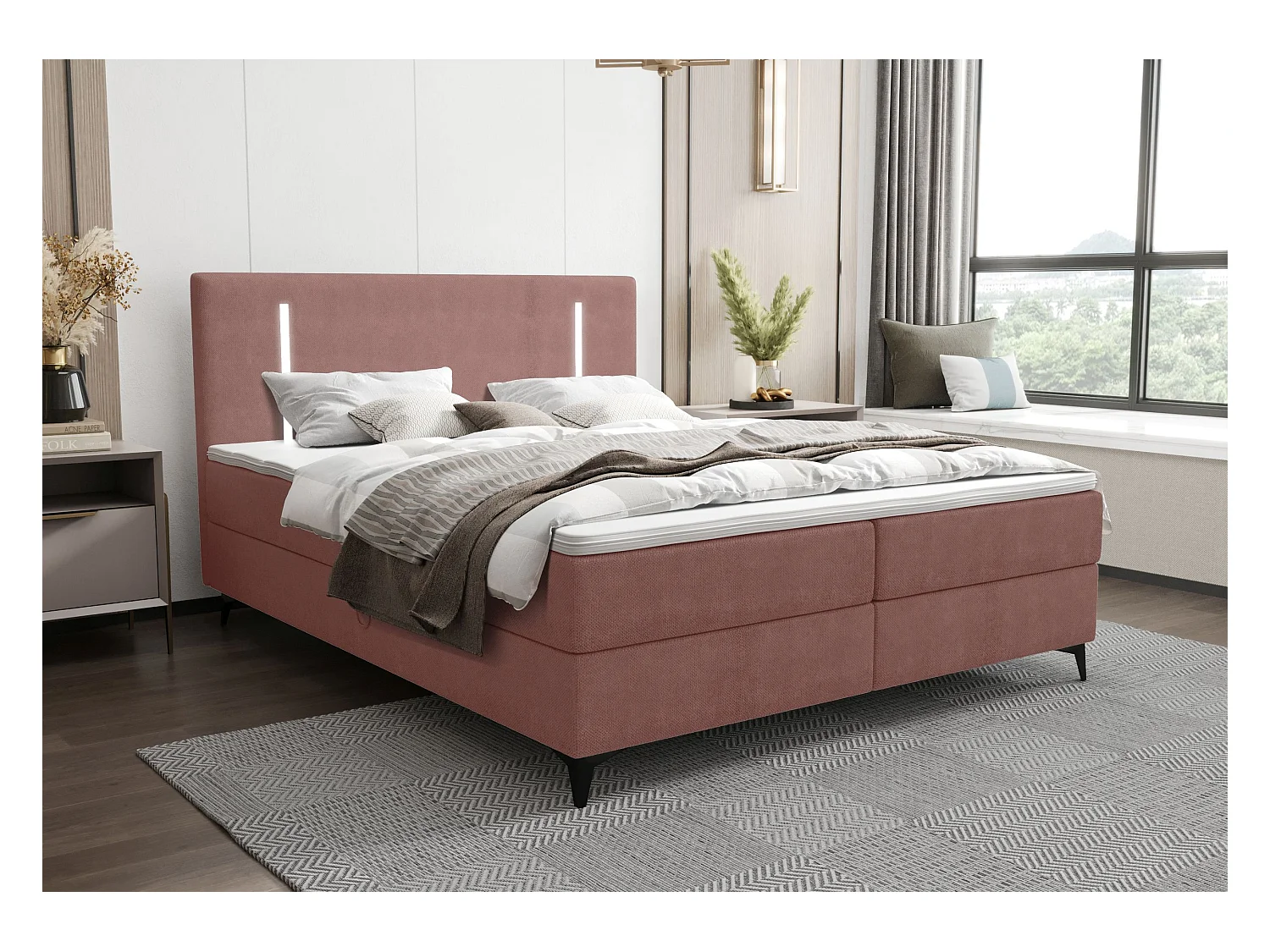 BEDANTE lit boxspring ONO 180x200 CURIO 63 rose lit coffre de lit lit double lit d'hôtel surmatelas matelas chambre à coucher rangement
