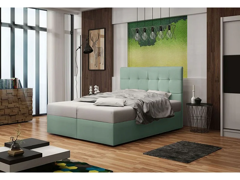 BEDANTE Lit boxspring DUO 2 140x200 Cosmic 16 Vert Lit Coffre Lit double Lit d'hôtel Surmatelas Matelas Chambre Rangement