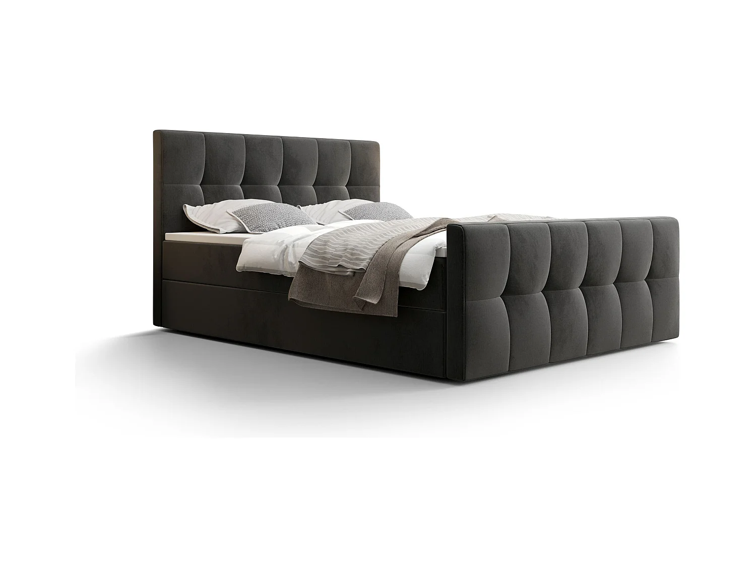 BEDANTE Lit boxspring MANHATTAN 140x200 Monolith 92 Gris Lit Coffre Lit double Lit d’hôtel Surmatelas Matelas Chambre Rangement