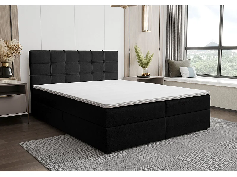 BEDANTE Lit boxspring KIDA 140x200 Curio 99 Noir Lit Litkasten Lit double Lit d'hôtel Chambre à coucher Espace de rangement