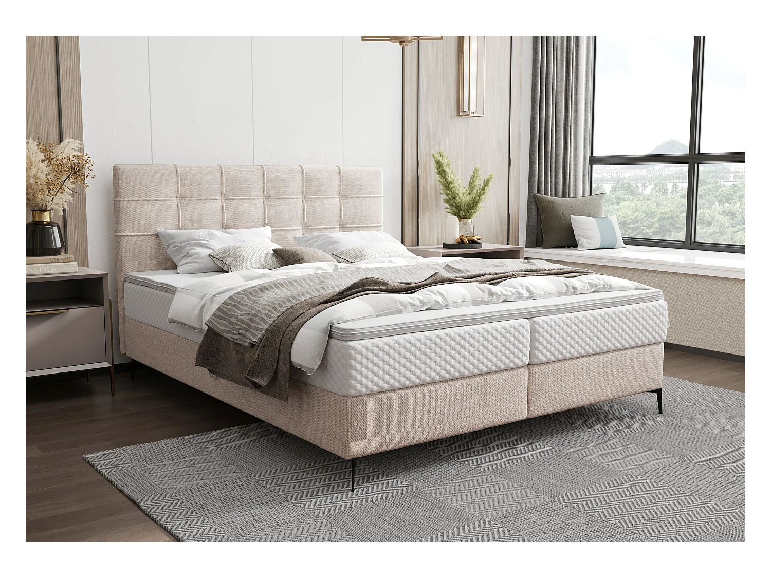 BEDANTE Boxspringbett INAO 160x200 ARAGON 03 Beige Bett Bettkasten Ehebett Hotelbett Topper Matratze Schlafzimmer Stauraum