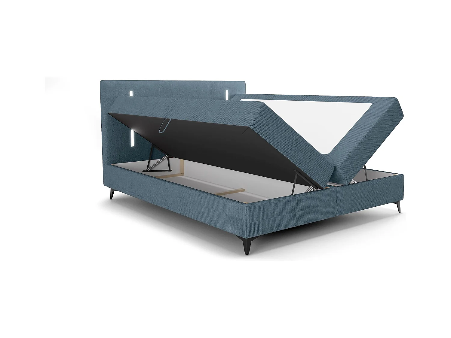 BEDANTE lit boxspring ONO 140x200 CURIO 74 bleu lit coffre de lit lit double lit d'hôtel surmatelas matelas chambre à coucher rangement