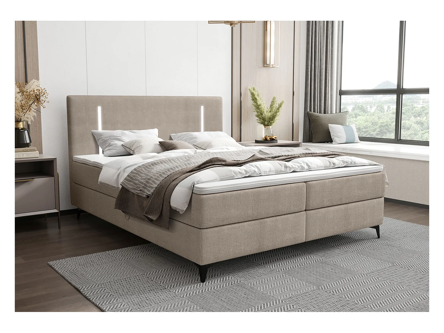 BEDANTE lit boxspring ONO 160x200 CURIO 11 marron lit coffre de lit lit double lit d'hôtel surmatelas matelas chambre à coucher rangement