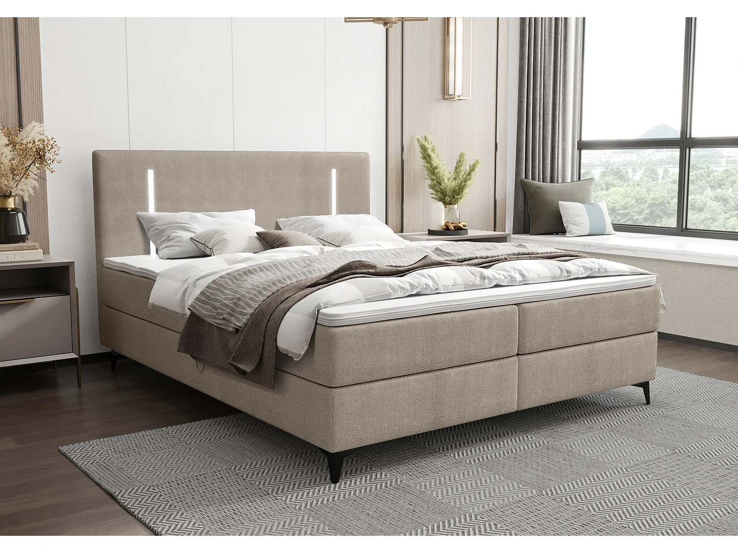 BEDANTE lit boxspring ONO 160x200 CURIO 11 marron lit coffre de lit lit double lit d'hôtel surmatelas matelas chambre à coucher rangement