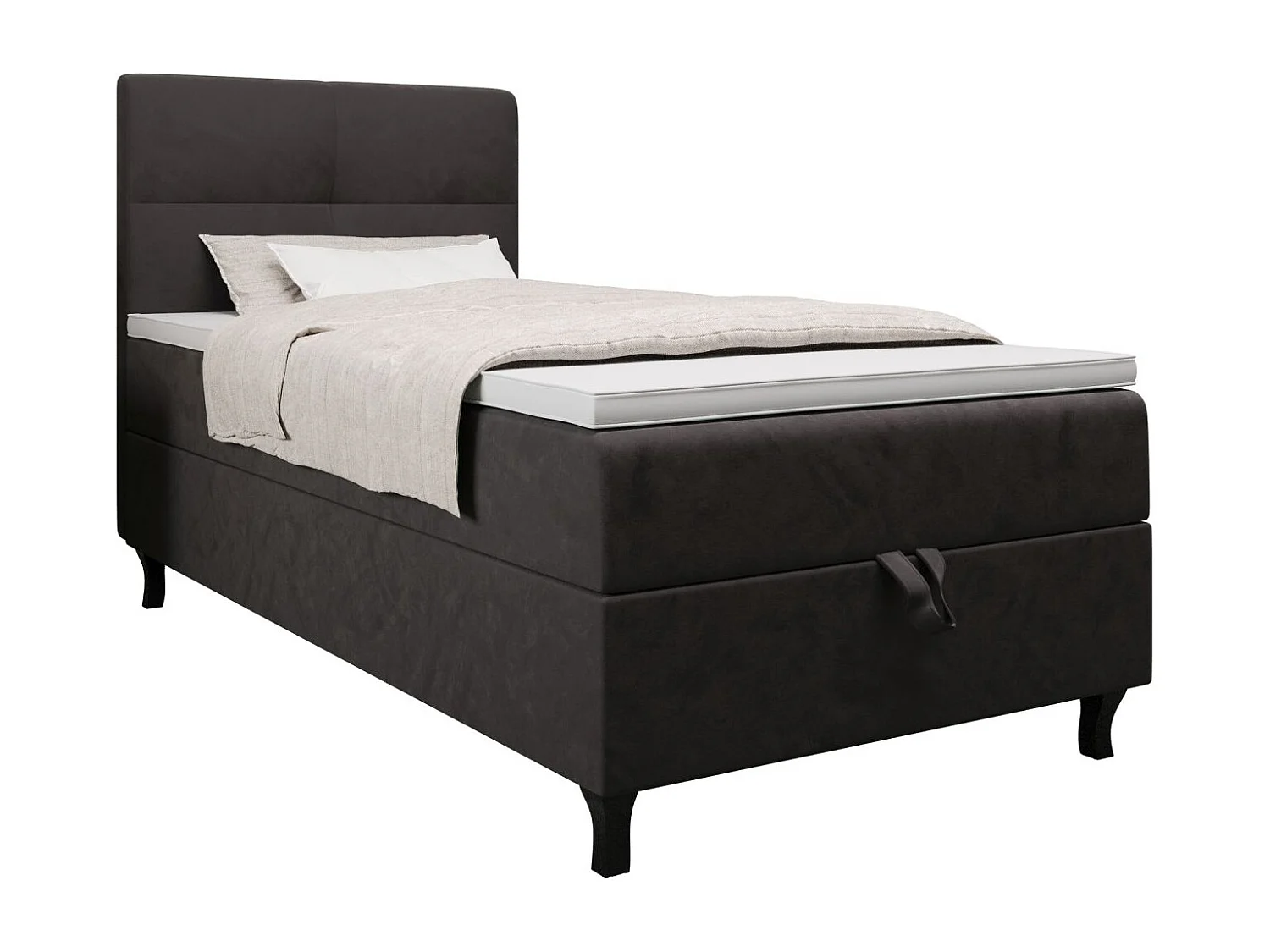 BEDANTE Boxspringbett LIMBA 80x200 Monolith 92 Grau Bett Bettkasten Einzellbett Hotelbett Topper Matratze Schlafzimmer Stauraum