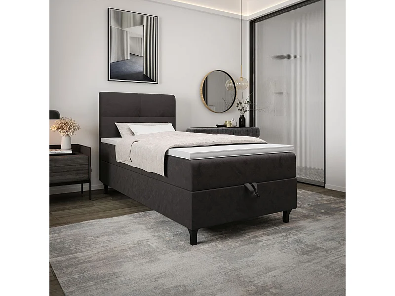 BEDANTE Boxspringbett LIMBA 80x200 Monolith 92 Grau Bett Bettkasten Einzellbett Hotelbett Topper Matratze Schlafzimmer Stauraum