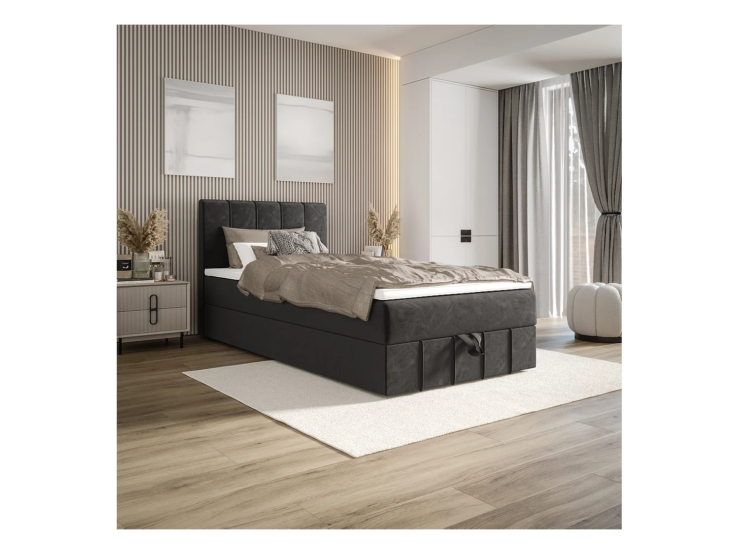 BEDANTE lit boxspring BAHAMA 80x200 Monolith 92 gris lit avec coffre lit simple lit d’hôtel surmatelas matelas chambre espace de rangement