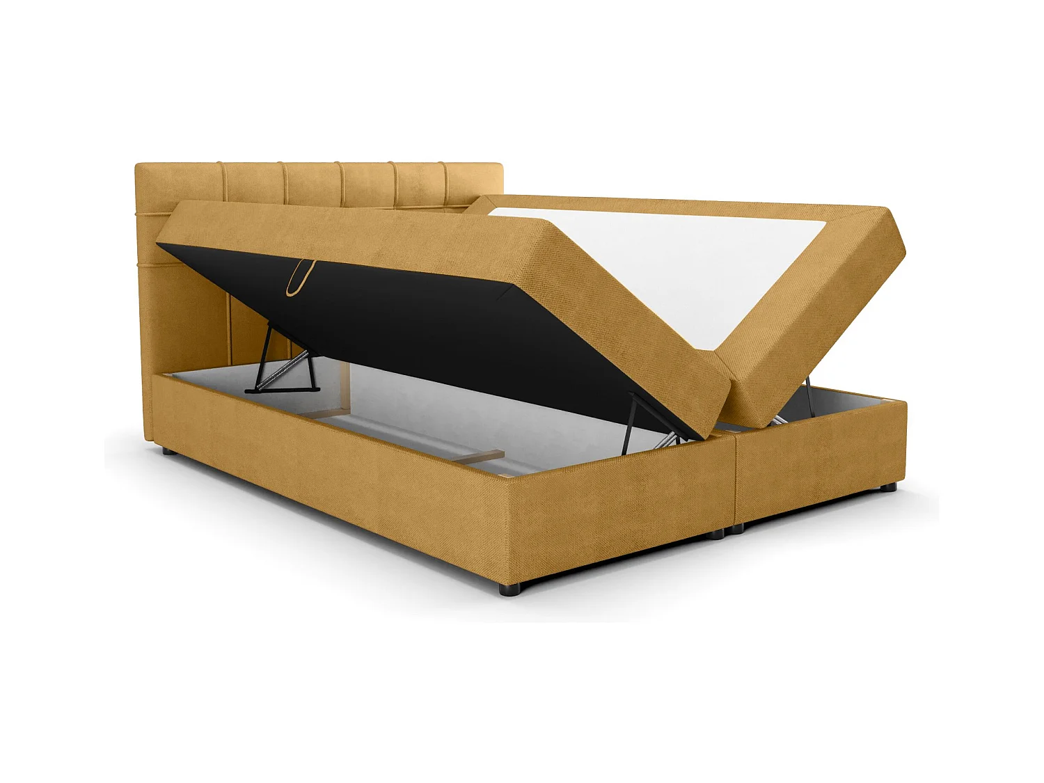 BEDANTE Lit boxspring KIDA 160x200 Curio 48 Orange Lit Litkasten Lit double Lit d'hôtel Chambre à coucher Espace de rangement