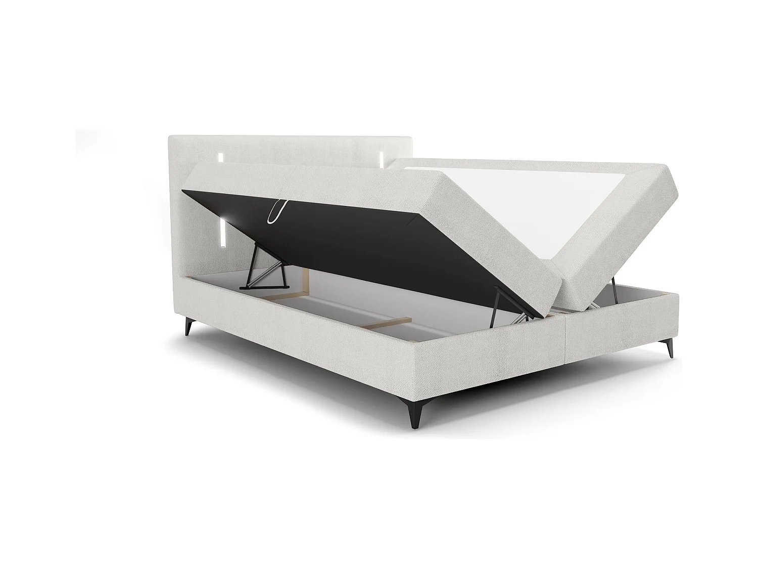 BEDANTE lit boxspring ONO 140x200 CURIO 80 gris clair lit coffre de lit lit double lit d'hôtel surmatelas matelas chambre à coucher rangement