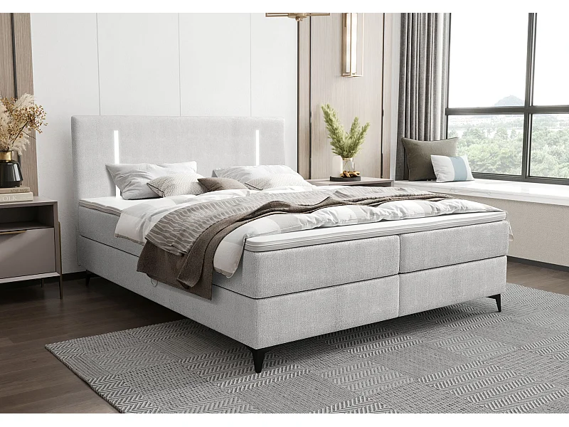 BEDANTE lit boxspring ONO 140x200 CURIO 80 gris clair lit coffre de lit lit double lit d'hôtel surmatelas matelas chambre à coucher rangement