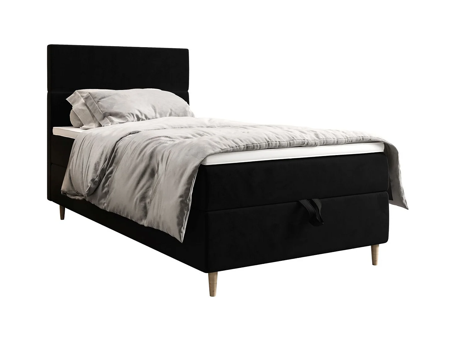 BEDANTE Lit boxspring FLO 80x200 Itaka 15 Noir Lit Coffre Lit simple Lit d'hôtel Surmatelas Matelas Chambre Rangement
