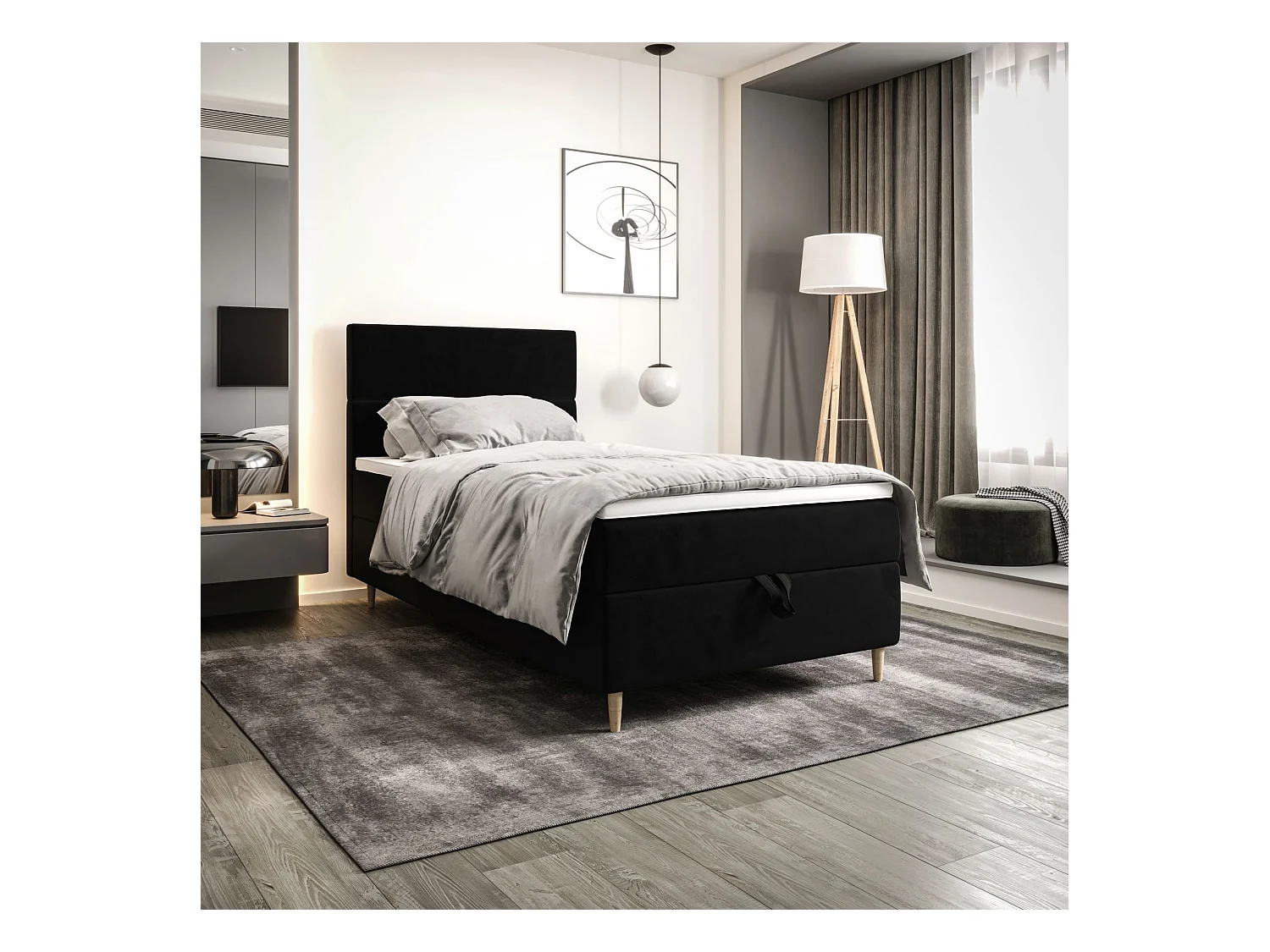 BEDANTE Boxspringbett FLO 80x200 Itaka 15 Schwarz Bett Bettkasten Einzellbett Hotelbett Topper Matratze Schlafzimmer Stauraum