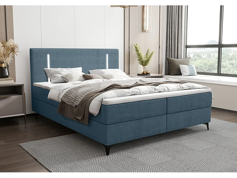 BEDANTE Boxspringbett ONO 180x200 CURIO 74 Blau Bett Bettkasten Ehebett Hotelbett Topper Matratze Schlafzimmer Stauraum