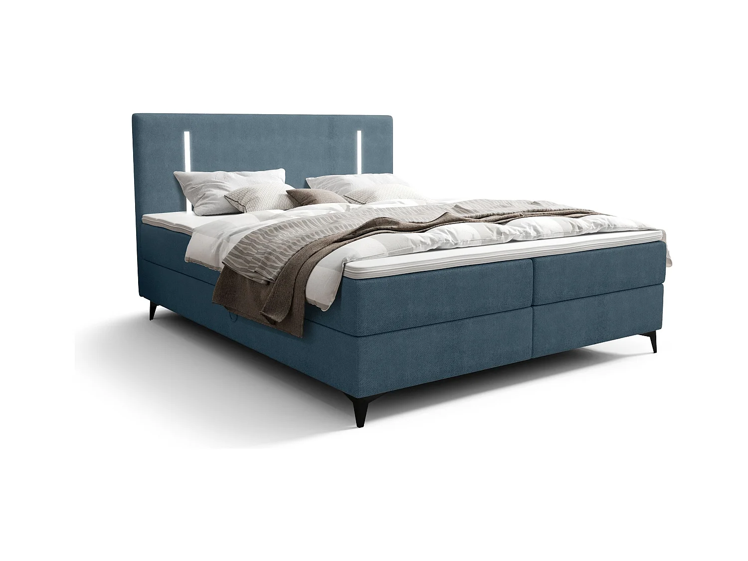BEDANTE lit boxspring ONO 180x200 CURIO 74 bleu lit coffre de lit lit double lit d'hôtel surmatelas matelas chambre à coucher rangement