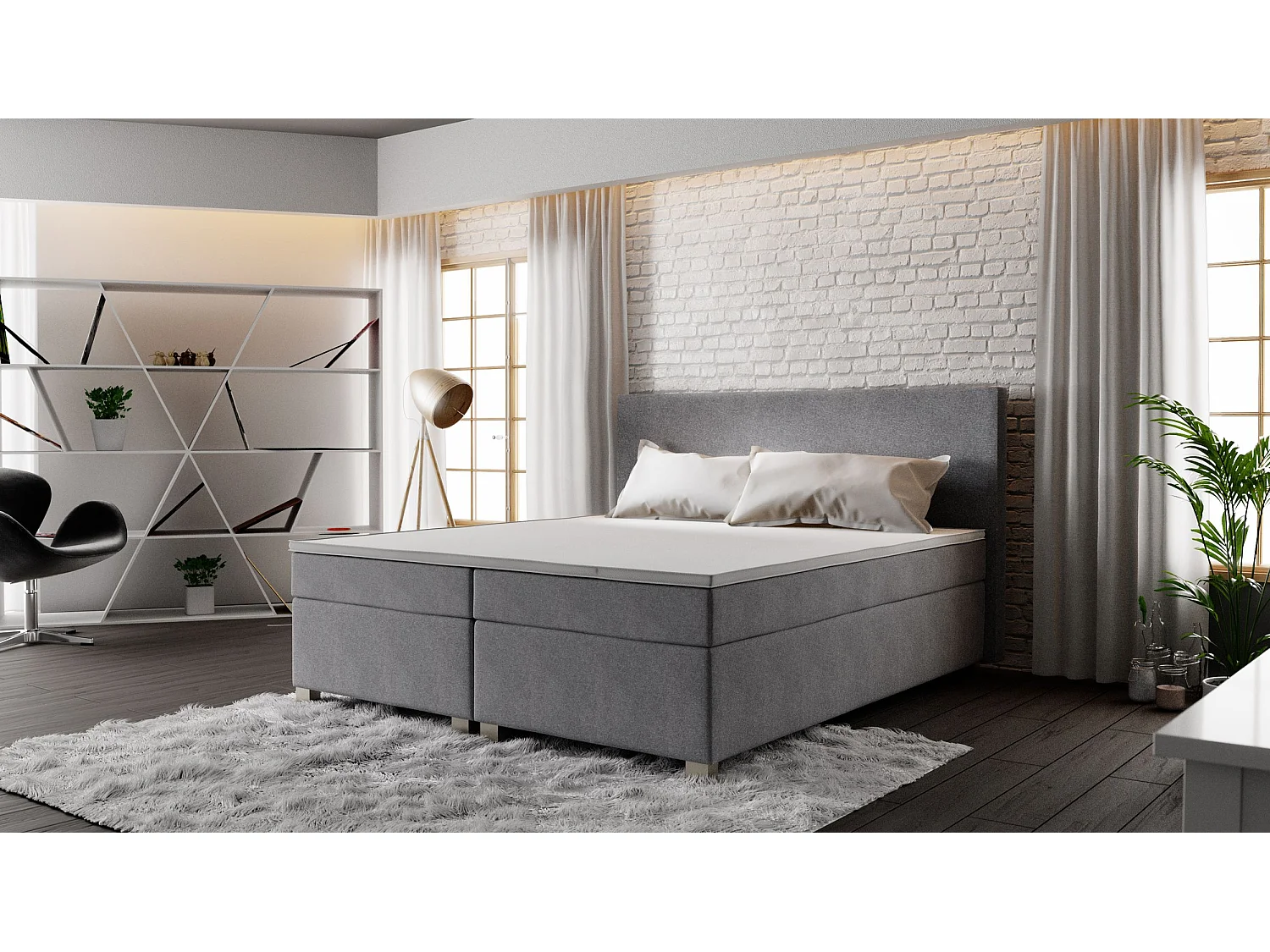 BEDANTE Boxspringbett SIMPLE 160x200 COSMIC 160 Hellgrau Bett Bettkasten Ehebett Hotelbett Topper Matratze Schlafzimmer Stauraum