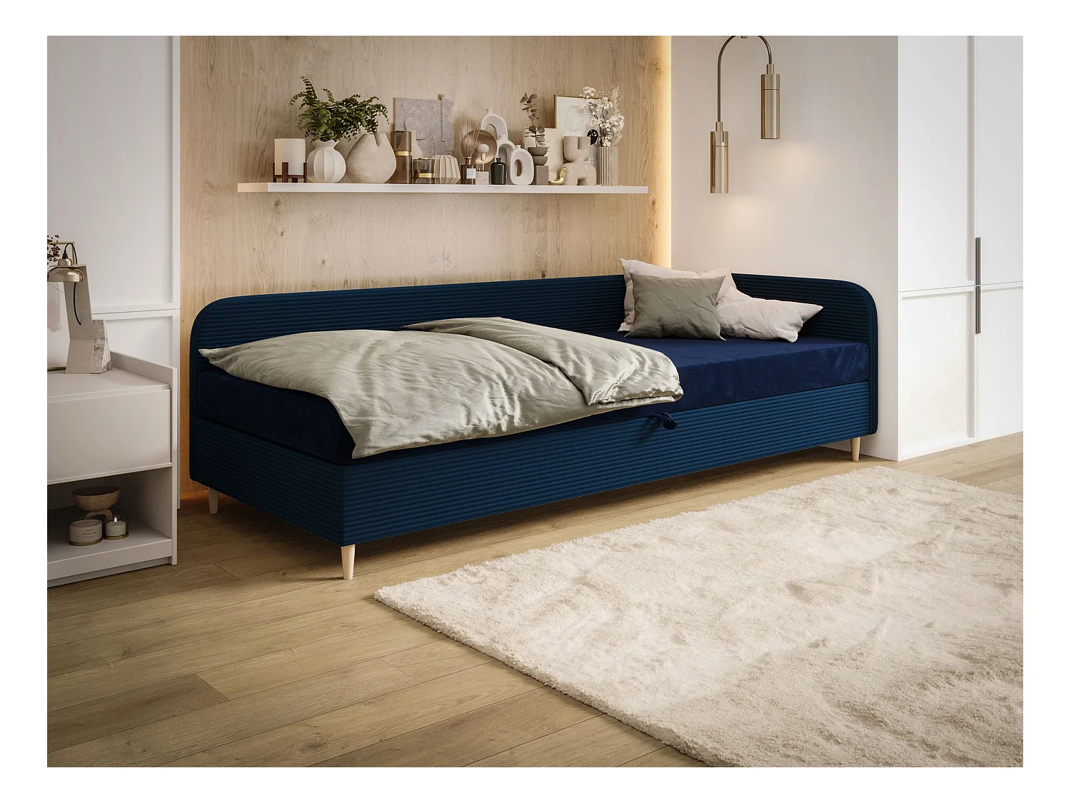 BEDANTE lit MIKO 100x200 RIVIERA 81+LINCOLN 77 bleu foncé lit lit junior lit simple lit d'hôtel matelas chambre à coucher rangement