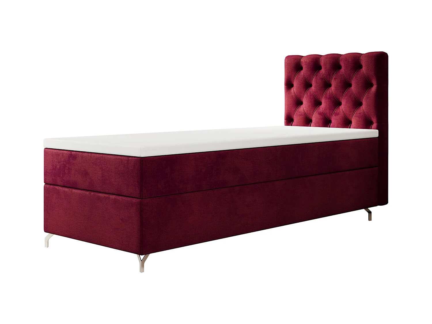 BEDANTE Boxspringbett CHESTER mit Matratze H3 und Topper 90x200 Monolith 59 Rot Bett Bettkasten Einzellbett Hotelbett Schlafzimmer Stauraum