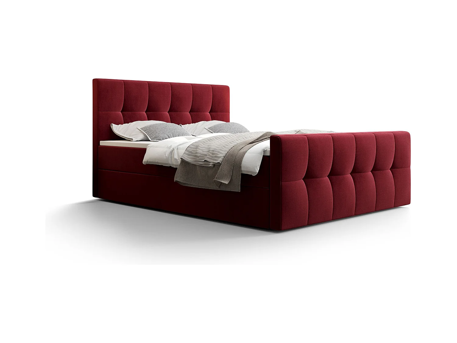 BEDANTE Lit boxspring MANHATTAN 180x200 Monolith 59 Rouge Lit Coffre Lit double Lit d’hôtel Surmatelas Matelas Chambre Rangement