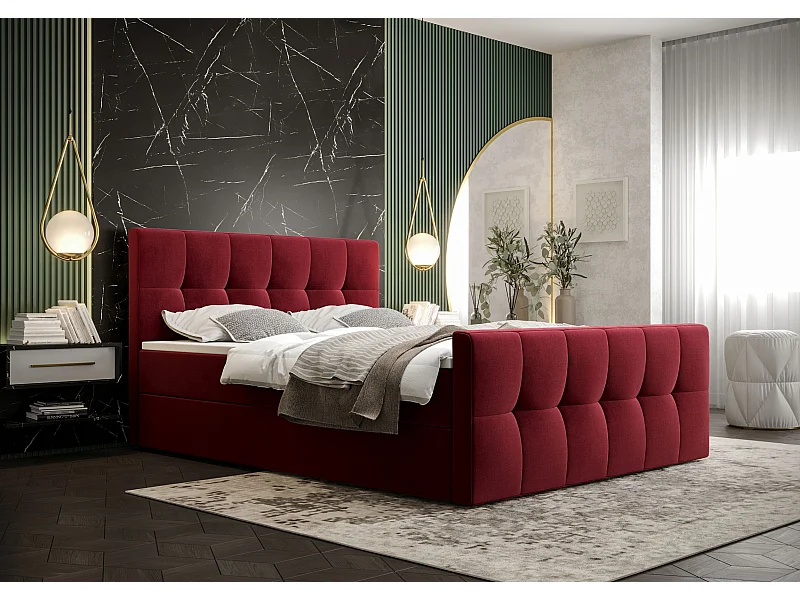 BEDANTE Boxspringbett MANHATTAN 180x200 Monolith 59 Rot Bett Bettkasten Ehebett Hotelbett Topper Matratze Schlafzimmer Stauraum