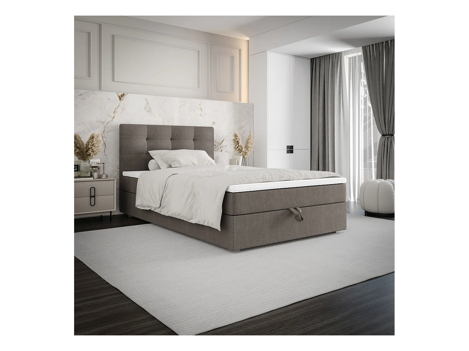 BEDANTE Boxspringbett FADO 11 80x200 Cosmic 03 Braun Bett Bettkasten Einzellbett Hotelbett Topper Matratze Schlafzimmer Stauraum