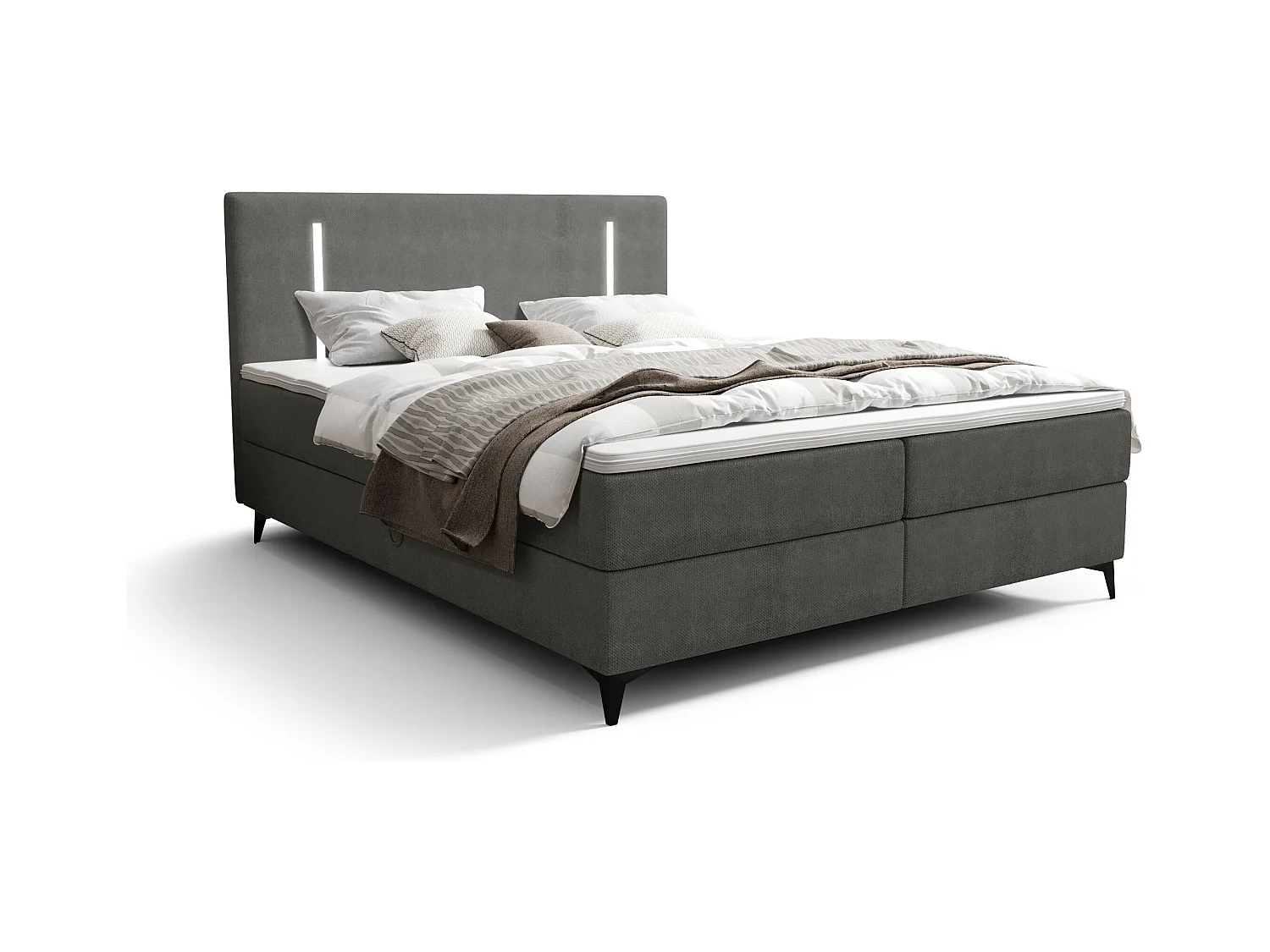 BEDANTE lit boxspring ONO 180x200 CURIO 93 gris lit coffre de lit lit double lit d'hôtel surmatelas matelas chambre à coucher rangement