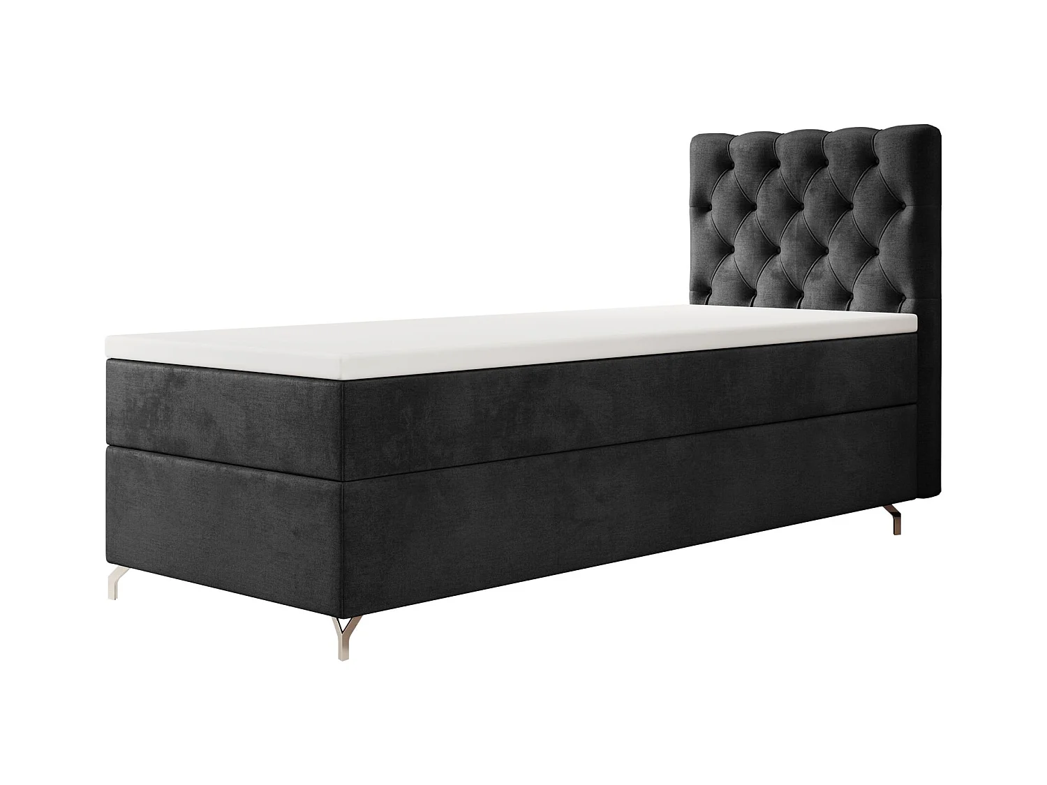 BEDANTE Boxspringbett CHESTER mit Matratze H3 und Topper 90x200 Monolith 97 Dunkelgrau Bett Bettkasten Einzellbett Hotelbett Schlafzimmer Stauraum