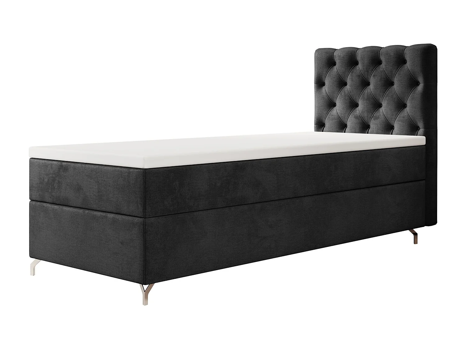 BEDANTE Boxspringbett CHESTER mit Matratze H3 und Topper 90x200 Monolith 97 Dunkelgrau Bett Bettkasten Einzellbett Hotelbett Schlafzimmer Stauraum