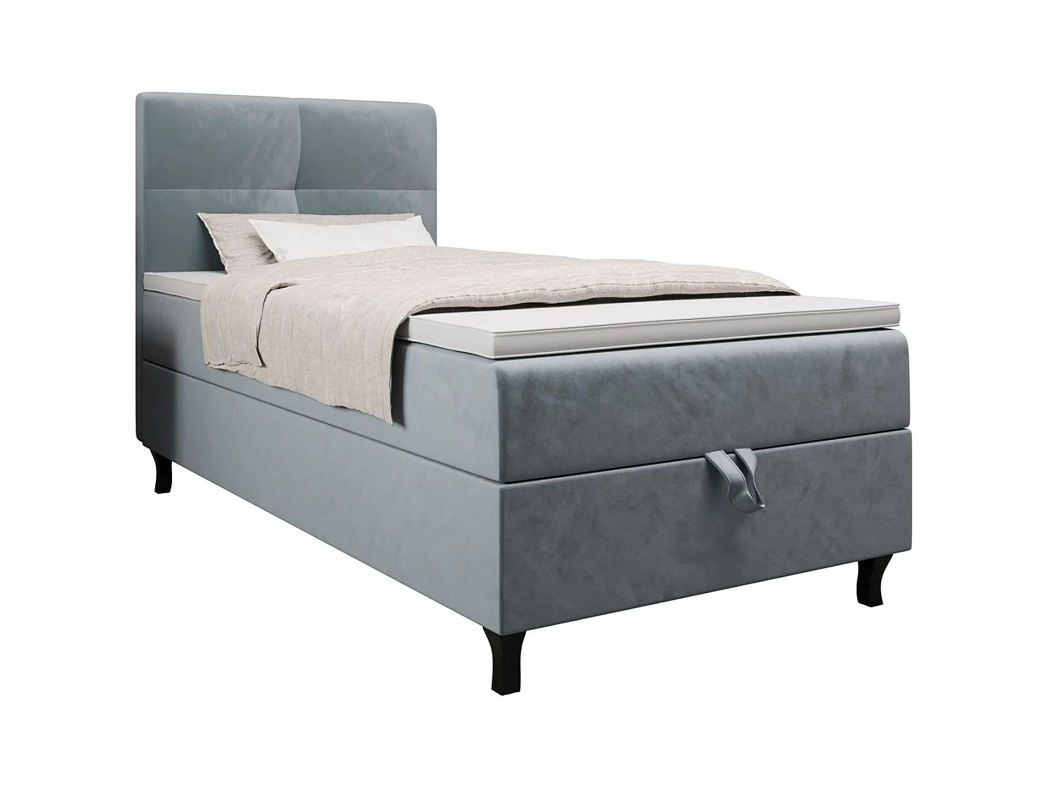 BEDANTE Lit Boxspring LIMBA 80x200 Monolith 72 Bleu Lit avec coffre Lit simple Lit d’hôtel Surmatelas Matelas Chambre Espace de rangement