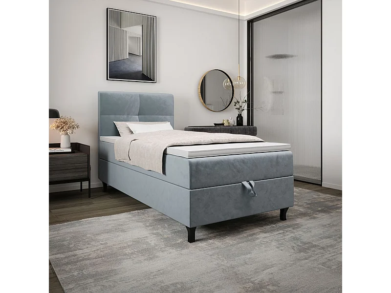 BEDANTE Boxspringbett LIMBA 80x200 Monolith 72 Blau Bett Bettkasten Einzellbett Hotelbett Topper Matratze Schlafzimmer Stauraum