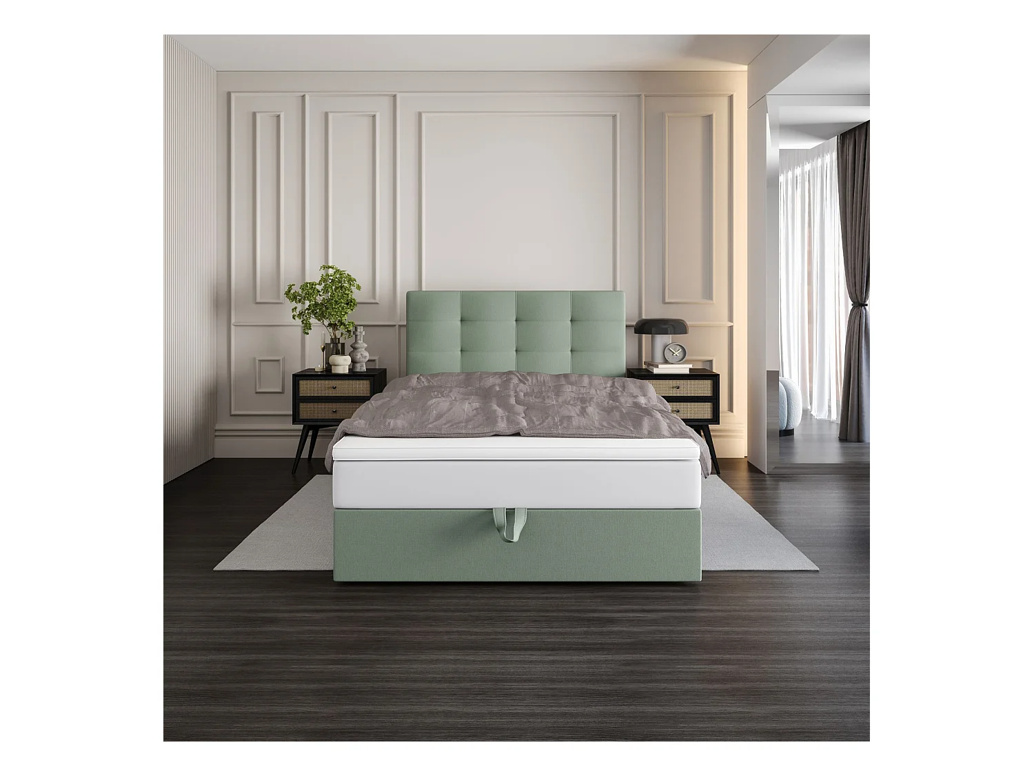 BEDANTE lit boxspring DUO 1 80x200 Cosmic 16 vert lit avec coffre lit double lit d’hôtel surmatelas matelas chambre espace de rangement