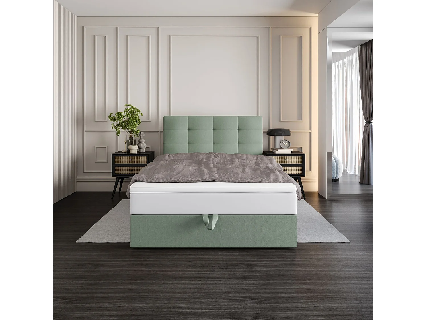 BEDANTE lit boxspring DUO 1 80x200 Cosmic 16 vert lit avec coffre lit double lit d’hôtel surmatelas matelas chambre espace de rangement