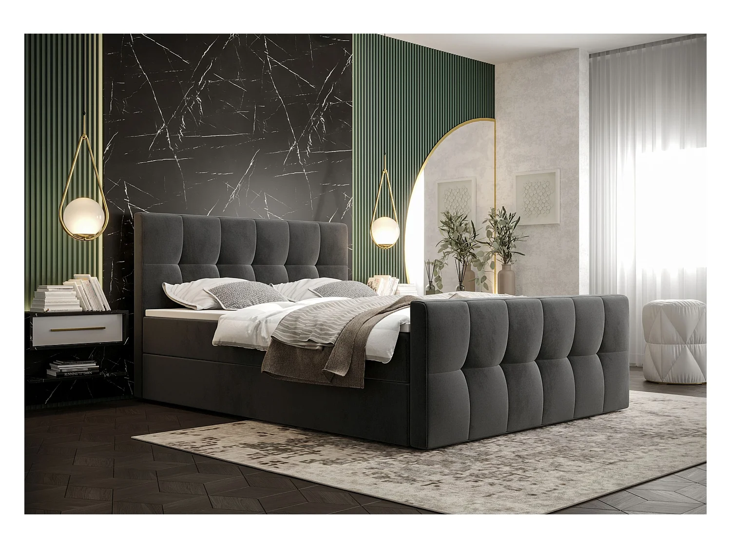 BEDANTE Boxspringbett MANHATTAN 160x200 Monolith 92 Grau Bett Bettkasten Ehebett Hotelbett Topper Matratze Schlafzimmer Stauraum