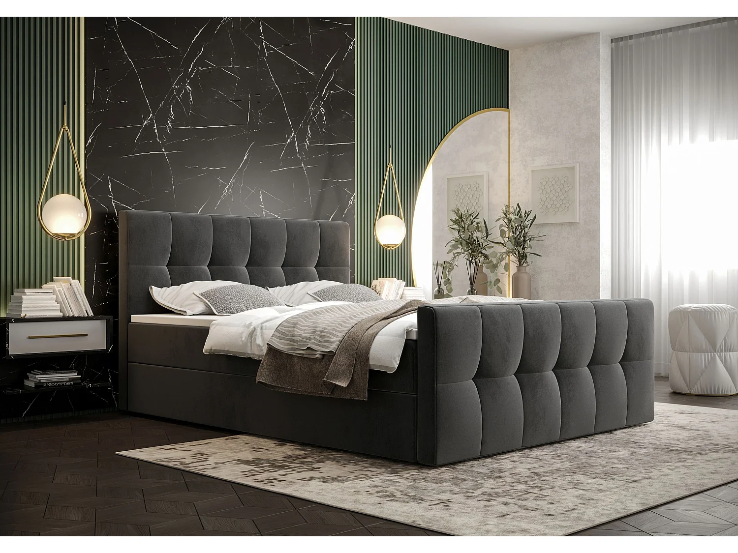 BEDANTE Boxspringbett MANHATTAN 160x200 Monolith 92 Grau Bett Bettkasten Ehebett Hotelbett Topper Matratze Schlafzimmer Stauraum