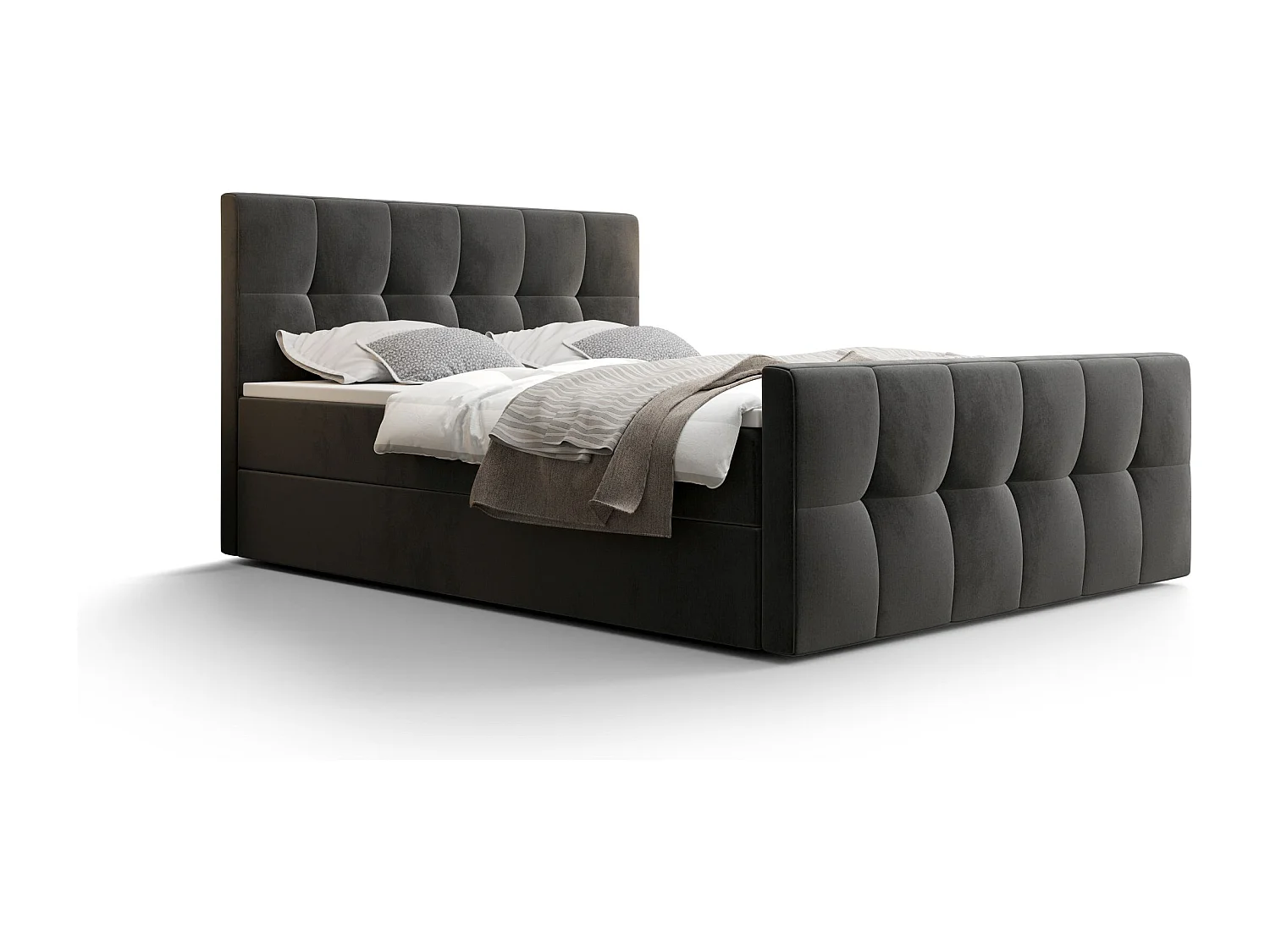 BEDANTE Boxspringbett MANHATTAN 160x200 Monolith 92 Grau Bett Bettkasten Ehebett Hotelbett Topper Matratze Schlafzimmer Stauraum