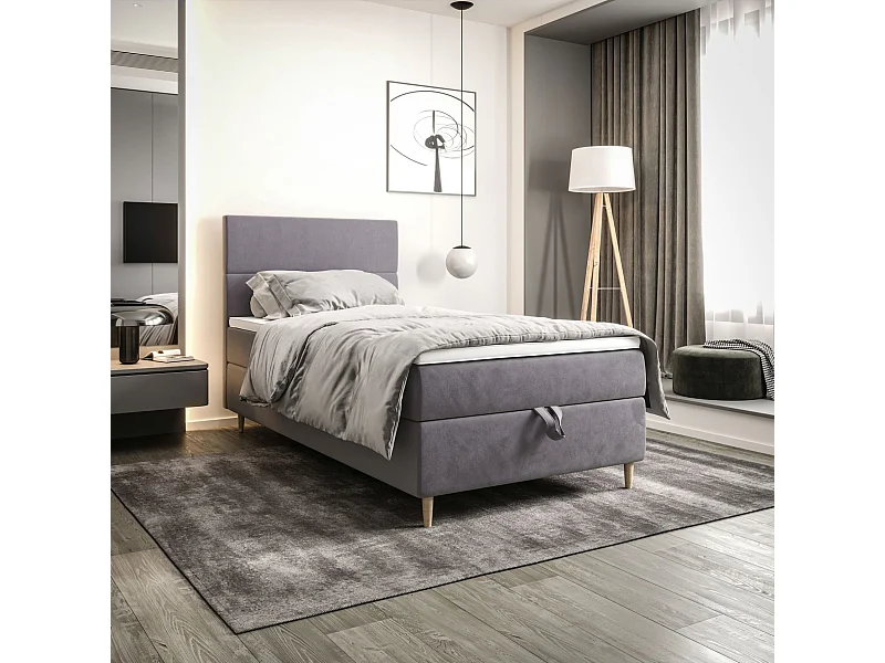 BEDANTE Boxspringbed FLO 80x200 Itaka 50 Lichtgrijs Bed Bedbox Eenpersoonsbed Hotelbed Topper Matras Slaapkamer Opbergruimte