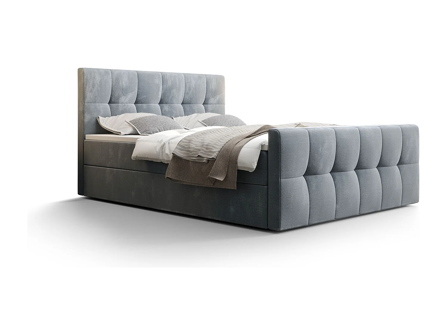 BEDANTE Lit boxspring MANHATTAN 140x200 Monolith 70 Bleu clair Lit Coffre Lit double Lit d’hôtel Surmatelas Matelas Chambre Rangement