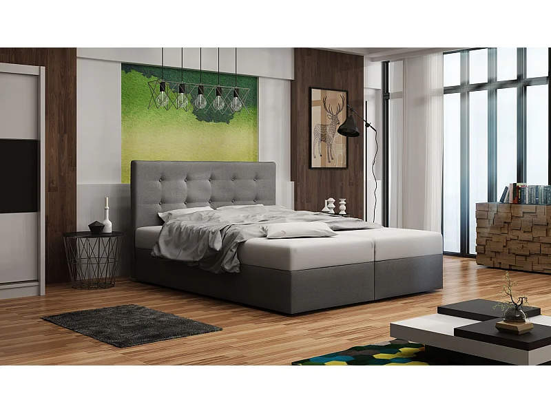 BEDANTE lit boxspring DUO 1 160x200 Cosmic 160 gris clair lit avec coffre lit double lit d’hôtel surmatelas matelas chambre espace de rangement