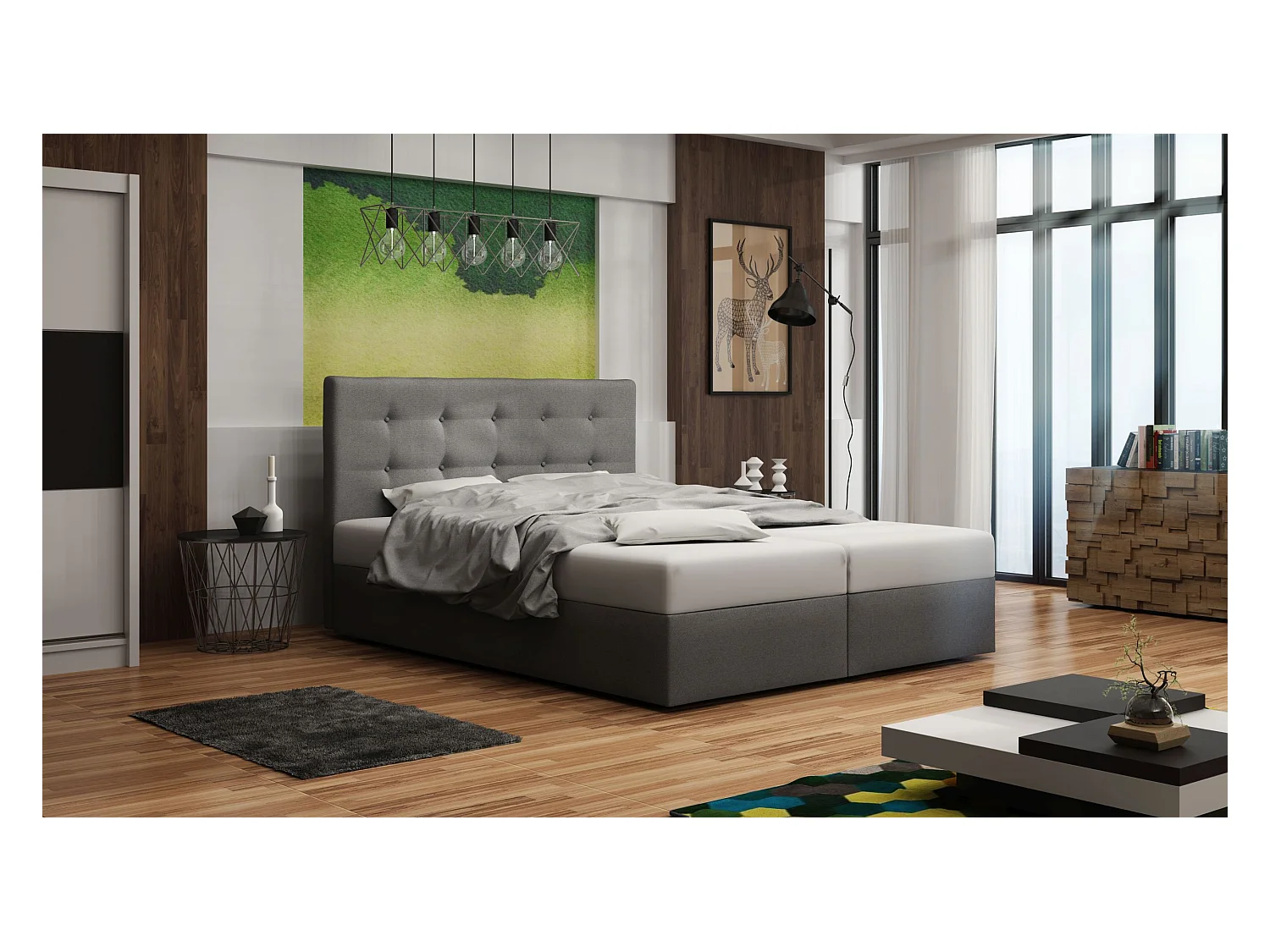 BEDANTE lit boxspring DUO 1 160x200 Cosmic 160 gris clair lit avec coffre lit double lit d’hôtel surmatelas matelas chambre espace de rangement