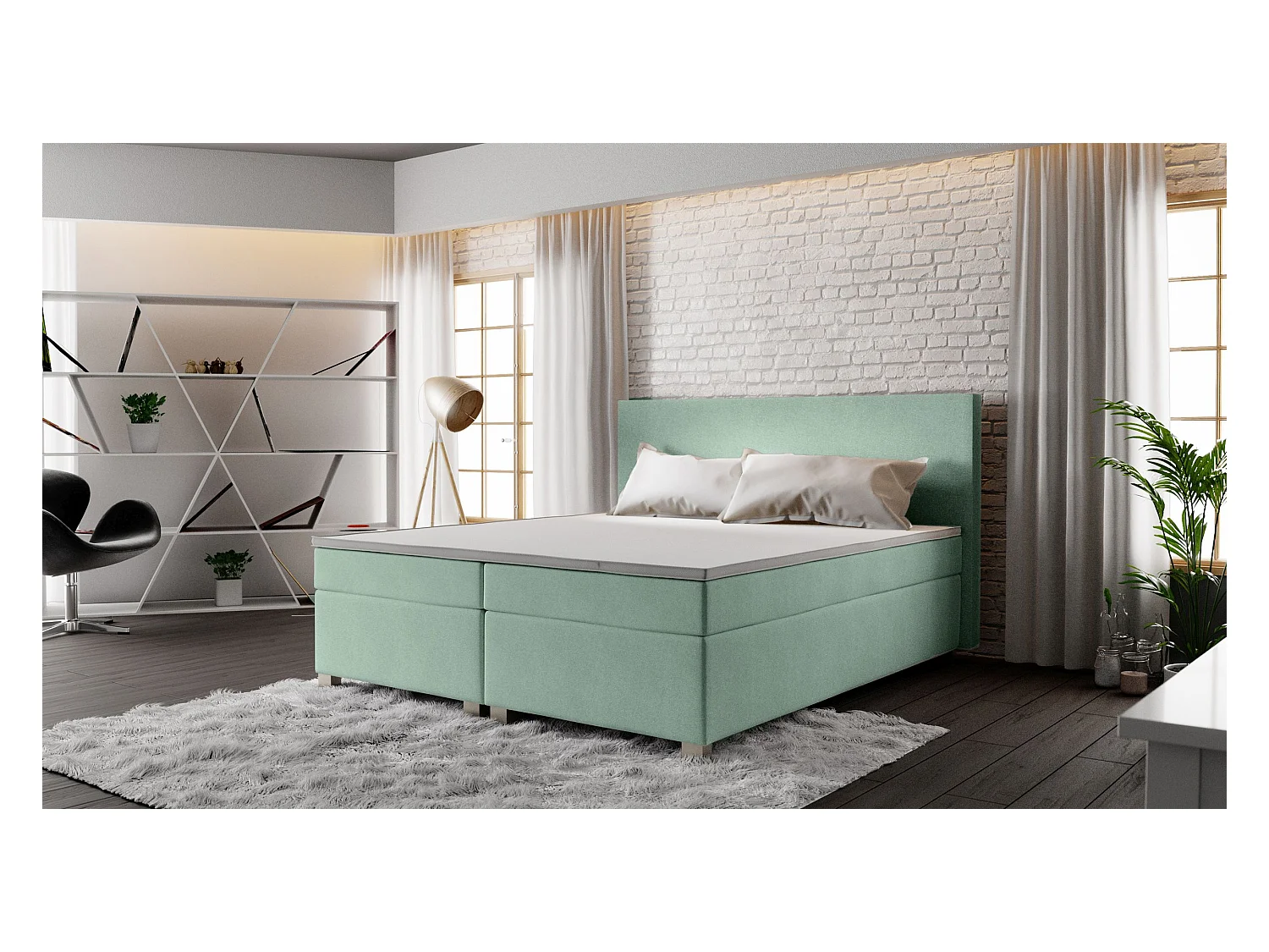 BEDANTE lit boxspring SIMPLE 140x200 COSMIC 16 vert lit coffre de lit lit double lit d'hôtel surmatelas matelas chambre à coucher rangement