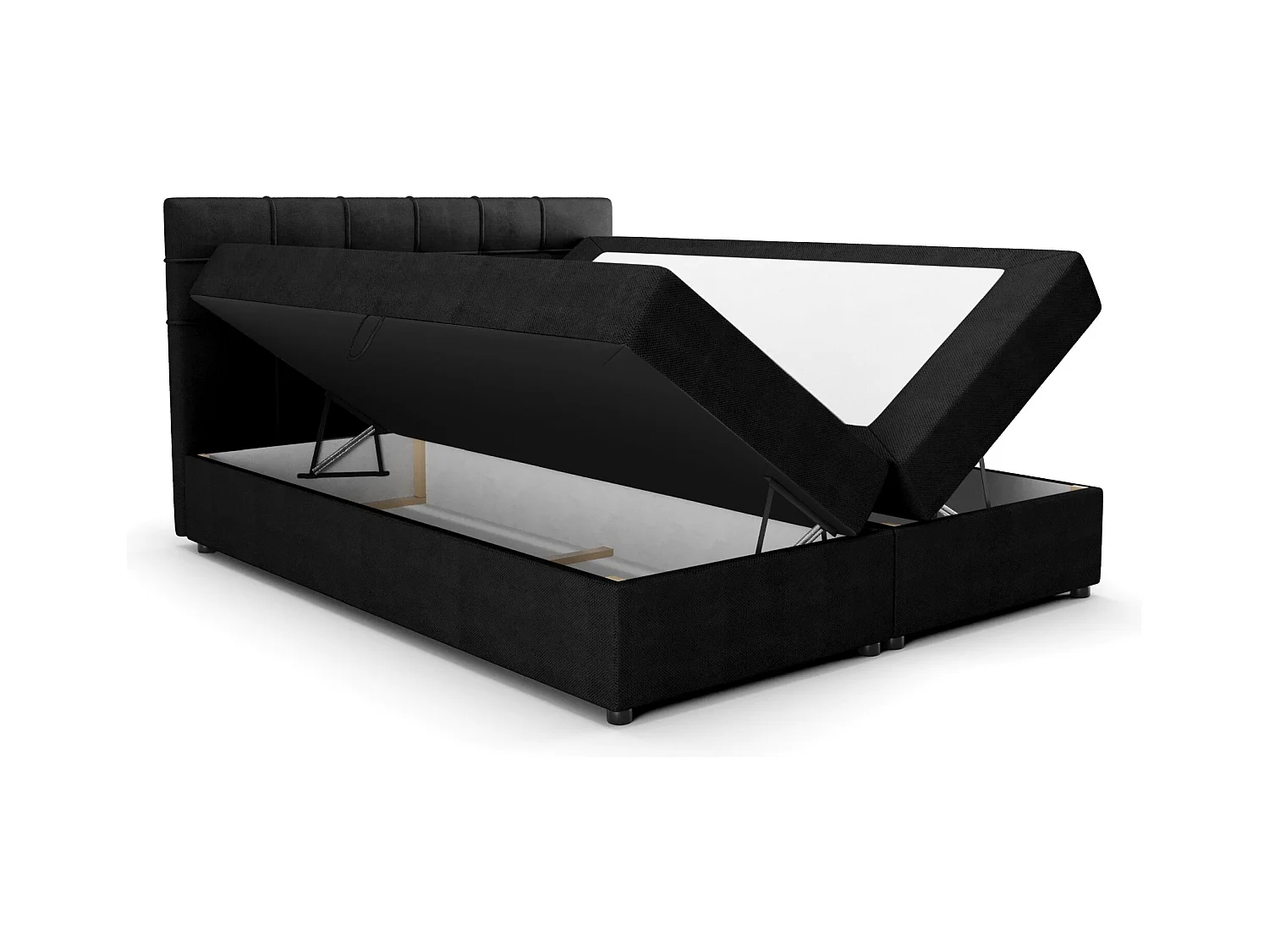 BEDANTE Lit boxspring KIDA 160x200 Curio 99 Noir Lit Litkasten Lit double Lit d'hôtel Chambre à coucher Espace de rangement