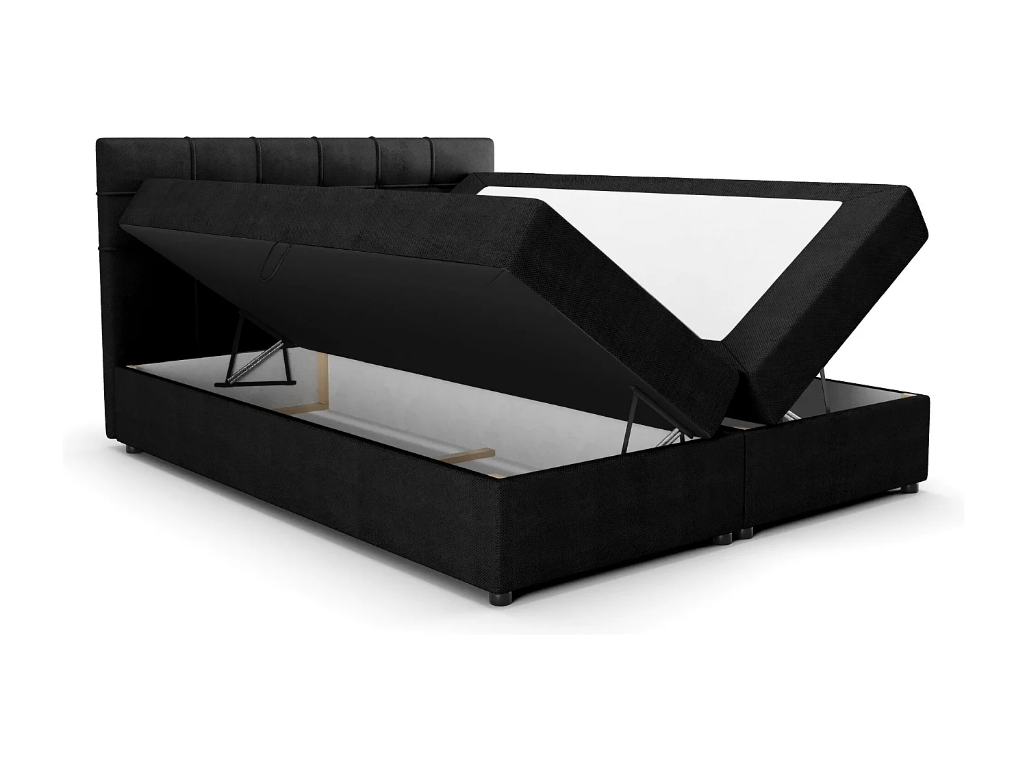 BEDANTE Lit boxspring KIDA 160x200 Curio 99 Noir Lit Litkasten Lit double Lit d'hôtel Chambre à coucher Espace de rangement