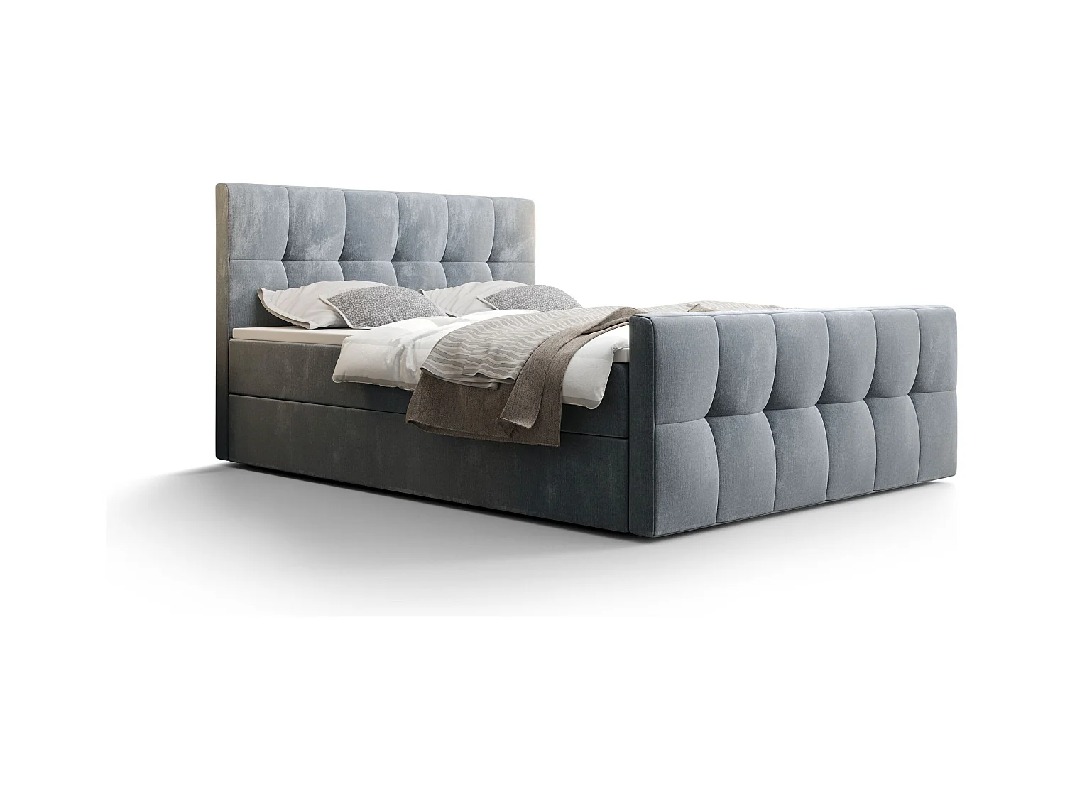 BEDANTE Lit boxspring MANHATTAN 160x200 Monolith 70 Bleu clair Lit Coffre Lit double Lit d’hôtel Surmatelas Matelas Chambre Rangement