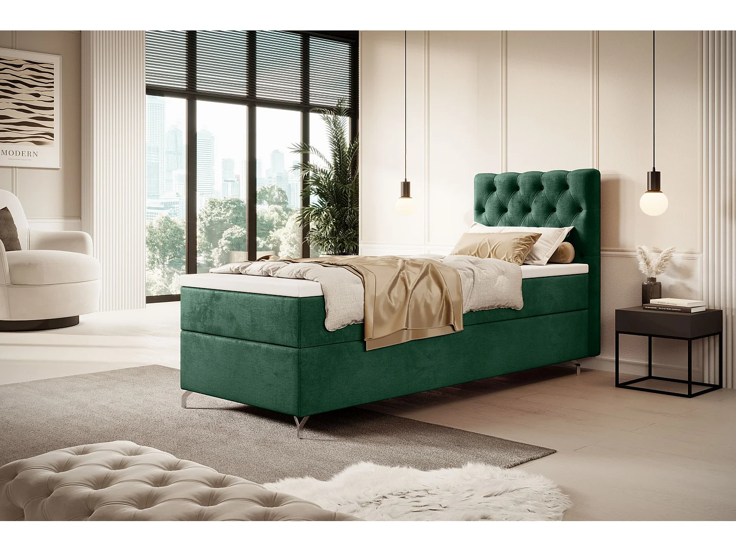 BOXBETT CHESTER 120x200 Monolith 37 avec matelas H3 et surmatelas lit avec coffre, lit simple, lit d'hôtel, chambre, avec rangement