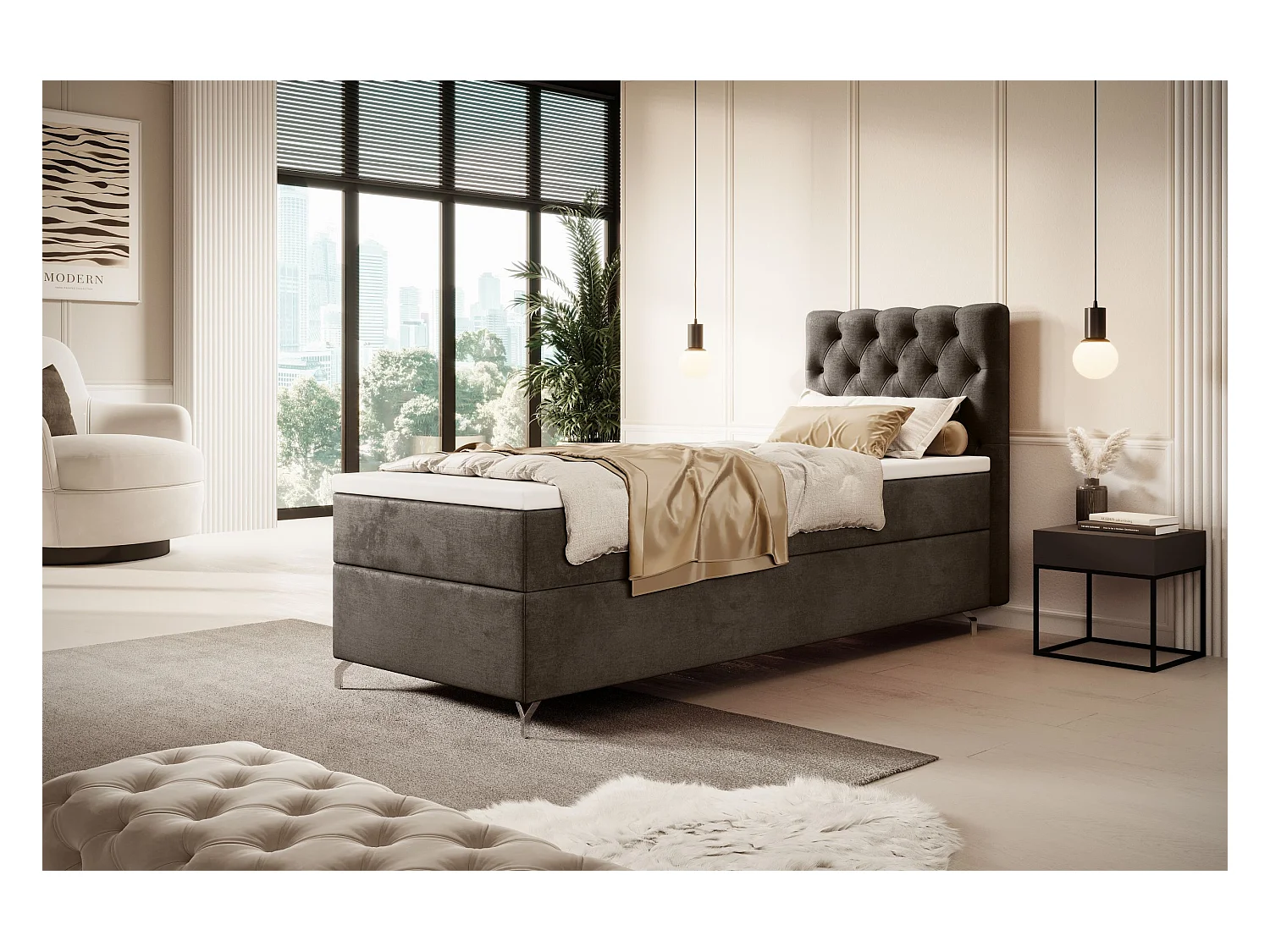 BOXBETT CHESTER 90x200 Monolith 15 avec matelas H3 et surmatelas lit avec coffre, lit simple, lit d'hôtel, chambre, avec rangement