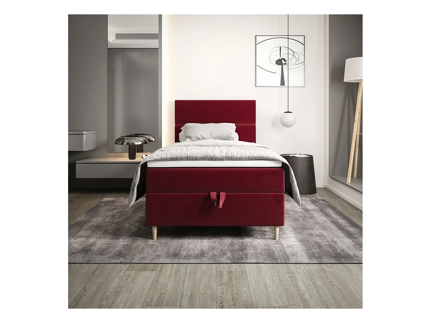 BEDANTE Lit boxspring FLO 80x200 Itaka 34 Rouge Lit Coffre Lit simple Lit d'hôtel Surmatelas Matelas Chambre Rangement