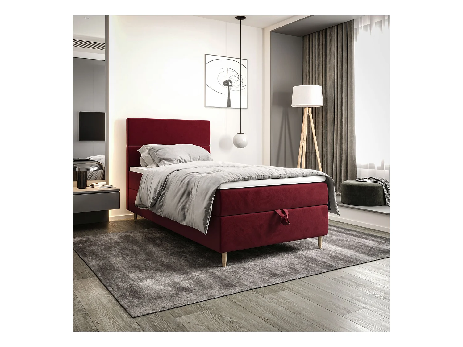 BEDANTE Boxspringbett FLO 80x200 Itaka 34 Rot Bett Bettkasten Einzellbett Hotelbett Topper Matratze Schlafzimmer Stauraum