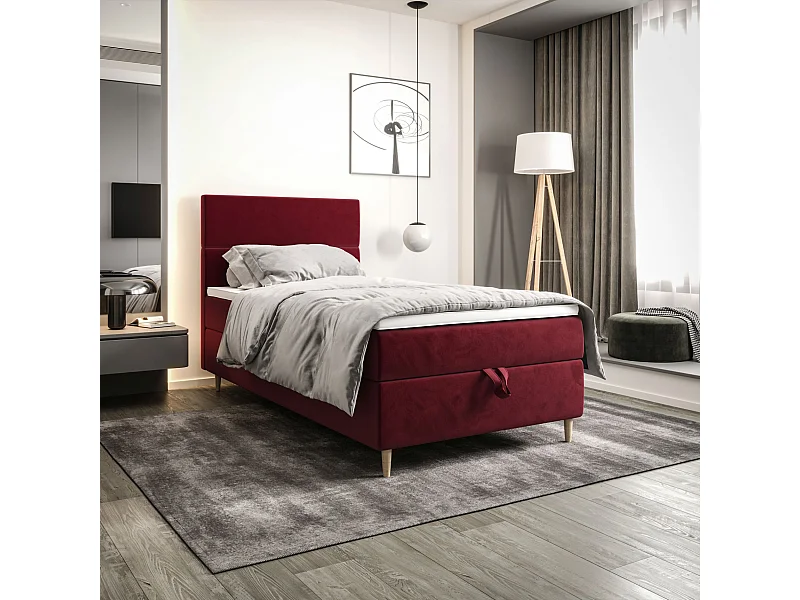 BEDANTE Boxspringbett FLO 80x200 Itaka 34 Rot Bett Bettkasten Einzellbett Hotelbett Topper Matratze Schlafzimmer Stauraum