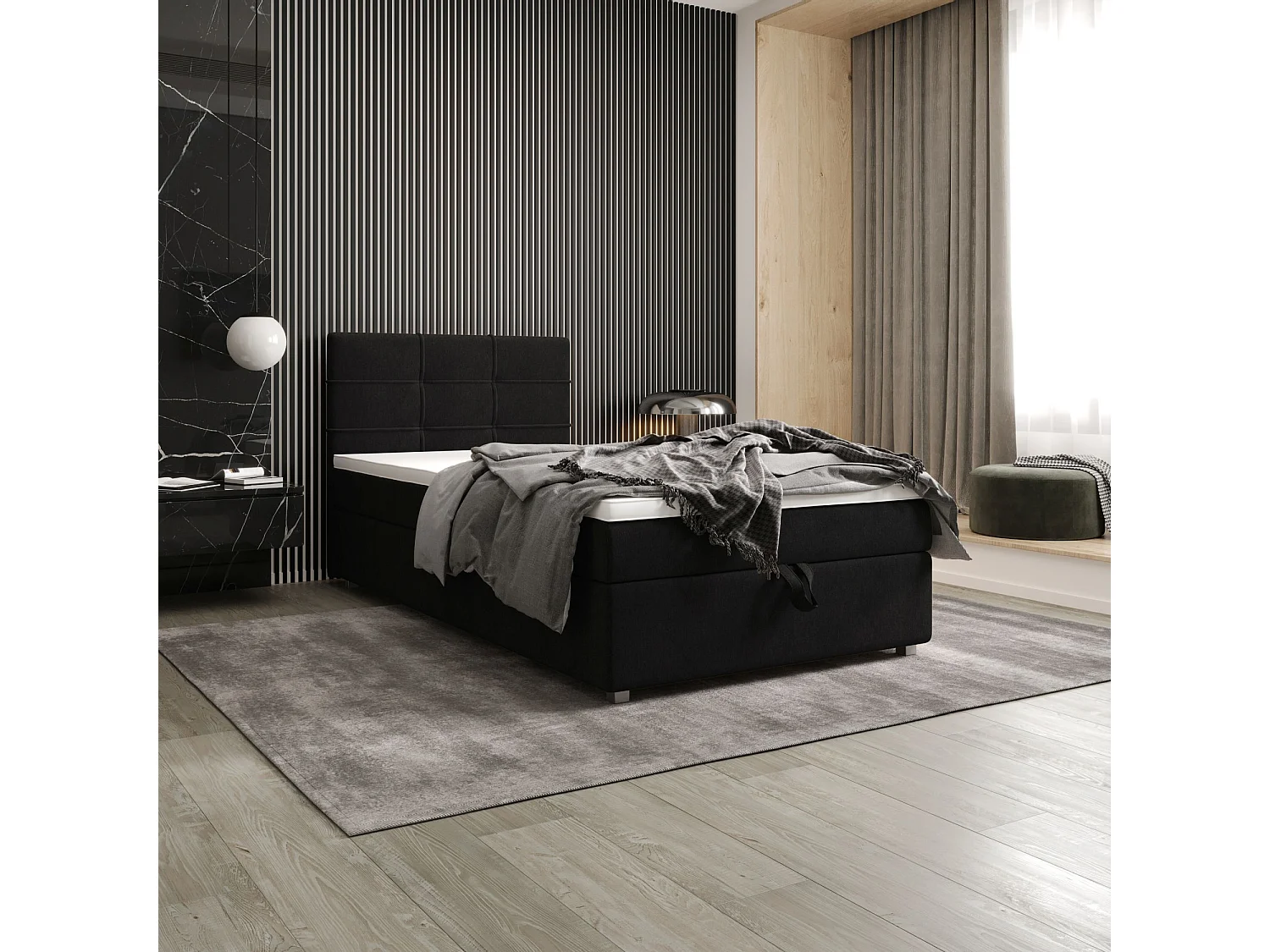 BEDANTE Lit boxspring FADO 1 80x200 Cosmic 100 Noir Lit Coffre Lit simple Lit d’hôtel